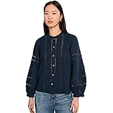 Madewell Womens High-Neck Lace-Insert Pintuck Top