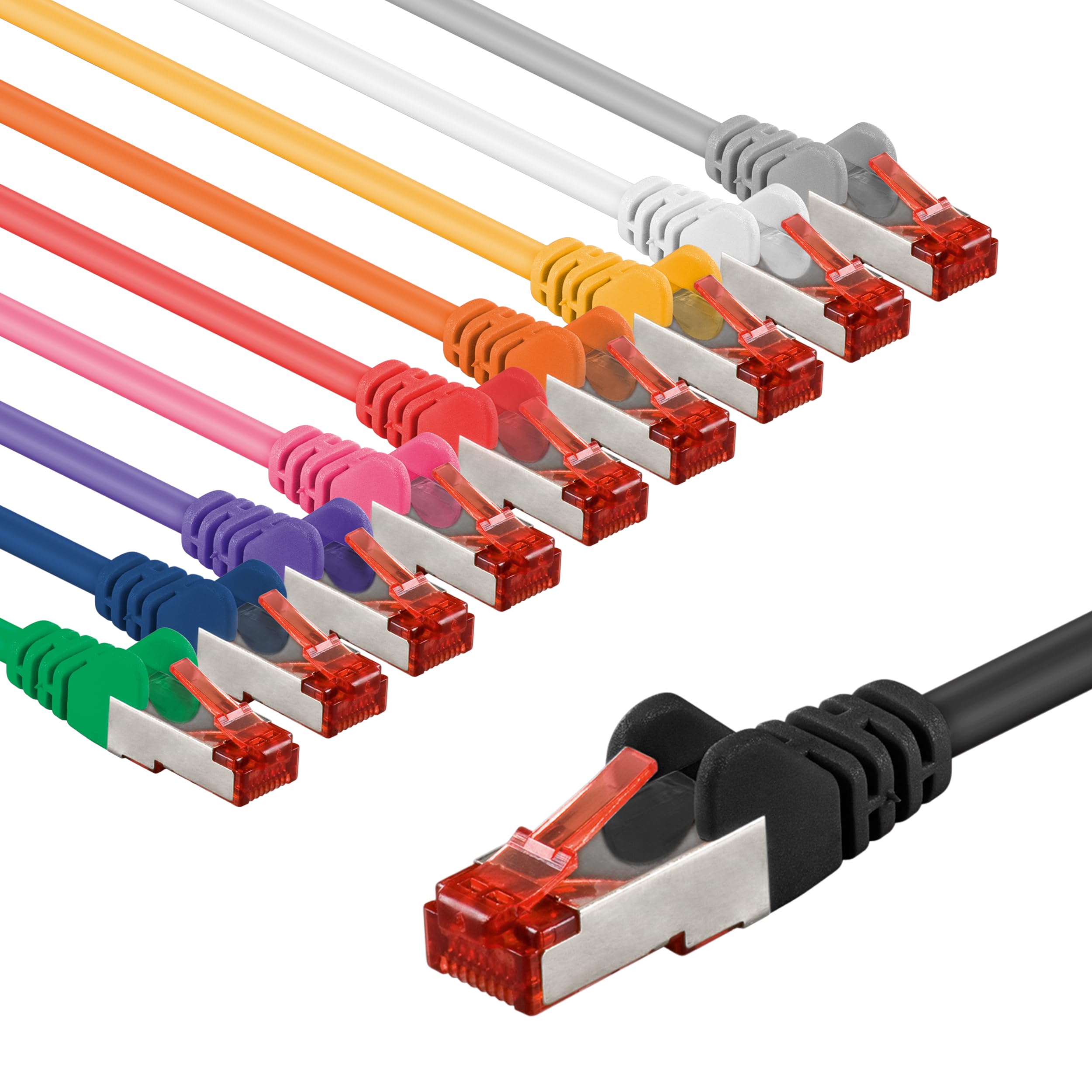 goobay 69807 CAT 6a Network Cable with RJ45 Connectors/S/FTP/Patch Cable Double Shielded/LAN Cable 10 GB Ethernet / 10 x 5 m/Set of 10 Bulletpoints