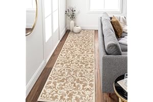 Morebes Vintage Kitchen Runner Rugs Non Skid Washable,Long Hallway Runner Rug 8 ft,Non-Slip Bath Mat Distressed Floral Indoor Floor Carpet Runner for Entryway Laundry Foyer,Pale Khaki