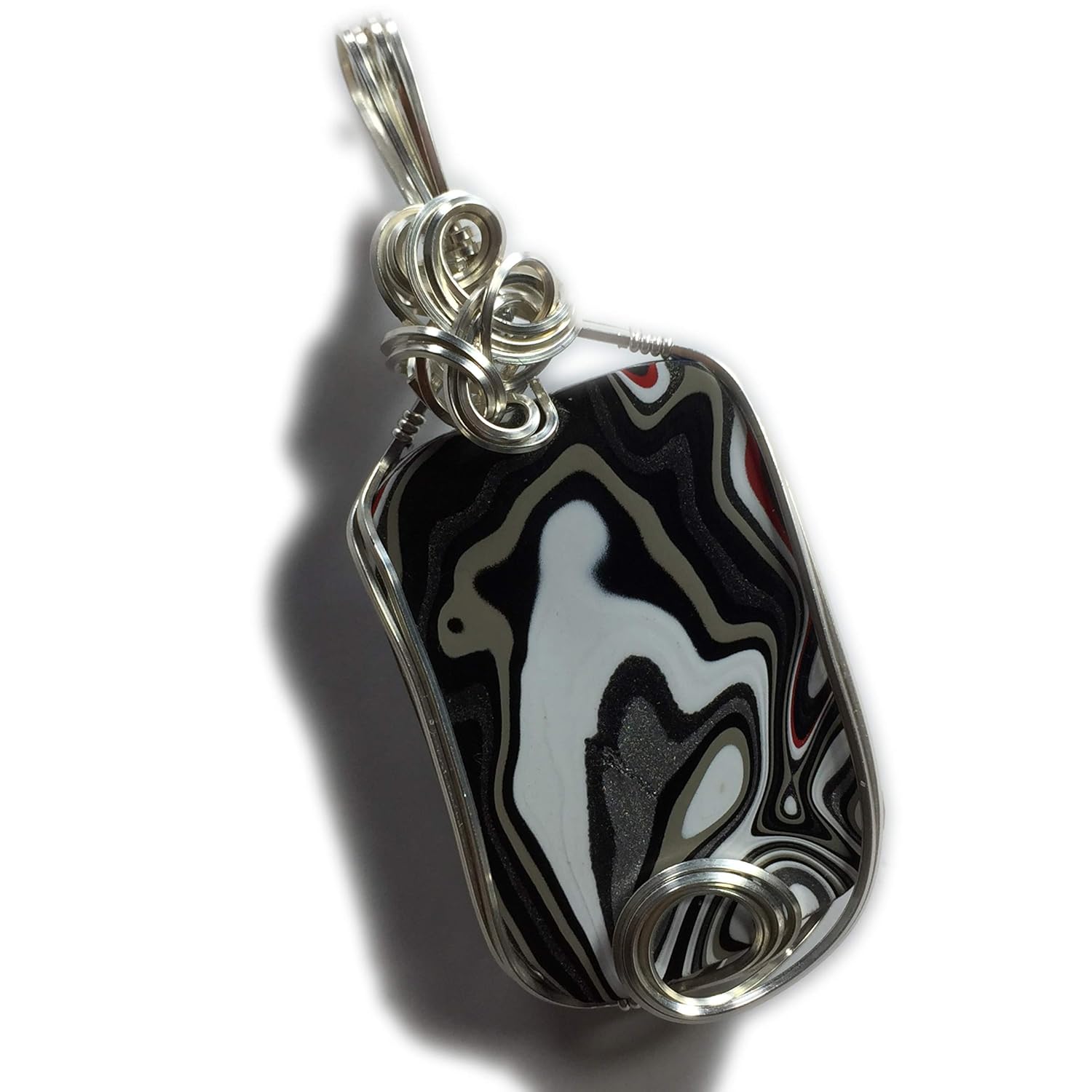 Amazon Com Fordite Detroit Agate Fordite Pendant Sterling Silver Rare Red Colors Necklace Wire Wrapped Jewelry 3524s1 5 Handmade