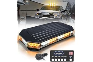 LUMENIX Rooftop Strobe Beacon Lights Bar w/Controller, American Flag Pattern White Amber LED Emergency Warning Traffic Flashing Light for Construction Vehicles Work Trucks Snowplow (Patented Design)