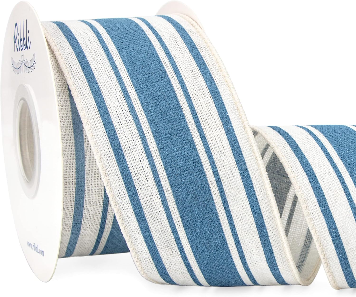 Bows & Ribbons - Ribbli Farmhouse Wired Ribbon,Blue Stripe Ribbon 2-1/2 Inch x Continuous 10 Yard, Stripe Cotton Burlap for Big Bow,Wreath-(Blue/Ivory)