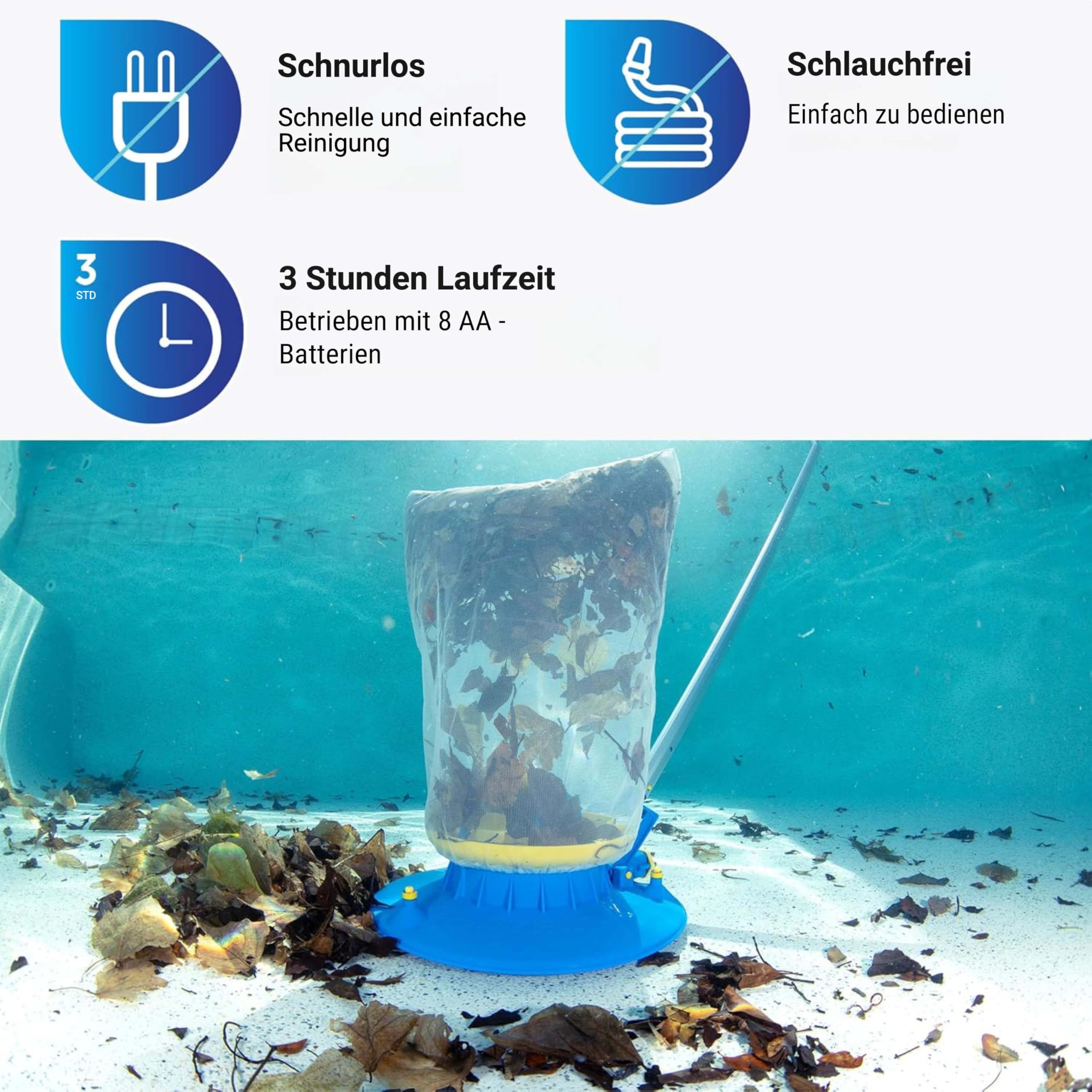 Pool Blaster Water Tech, Laubsauger, kabellos, batteriebetrieben, für Schwimmbecken, Laubsauger ist schnell zu reinigen und enthält einen robusten Netzbeutel 5