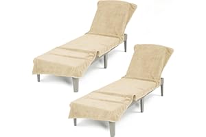American Soft Linen 2 PACKED Chaise Lounge Covers with Pocket, 86"x32" Oversized Beach Pool Lounge Chair Towels (Beige Chair Towel, 2 PIECE)