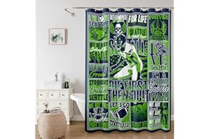 DKEAQZ Football Shower Curtain 60x72 Inch, Sport Style Curtain Gifts for Team Fans, Green Sports Home Bathroom Decor with Hooks
