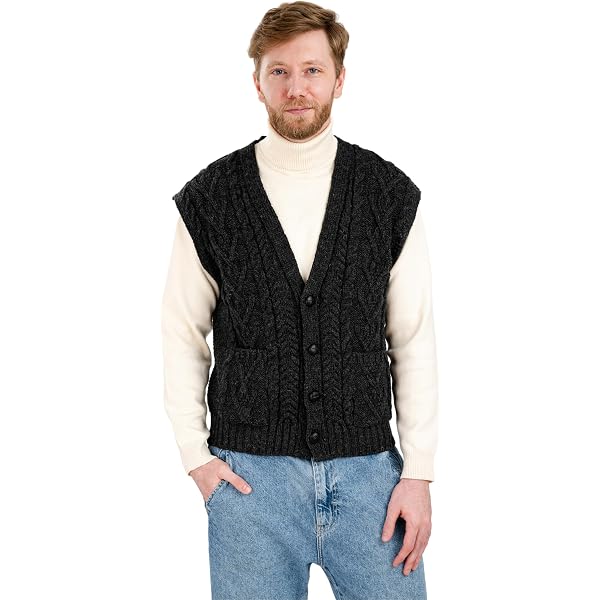 Original Aran Company Men's Lightweight Cardigan Vest, Sleeveless