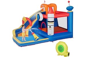Outsunny 5-in-1 Kids Bounce House Inflatable Water Slide with Pool, Water Cannon, Climbing Wall, Inflator Included, Jumping Castle Kids Backyard Activity Outdoor Water Play Toy