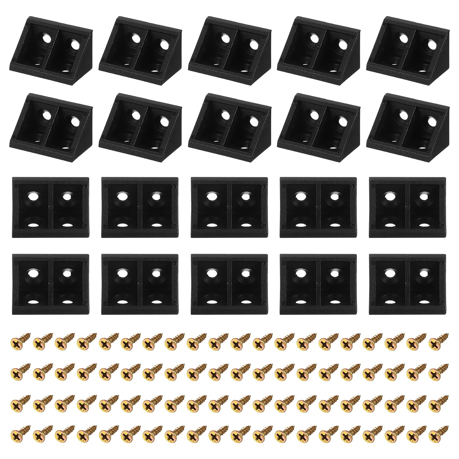 uxcell 50Pcs 90 Degree Plastic Corner Braces, 33x19x19mm Nylon Shelf Right Angle Brackets with Screws for Cabinets, Cupboards (Black)