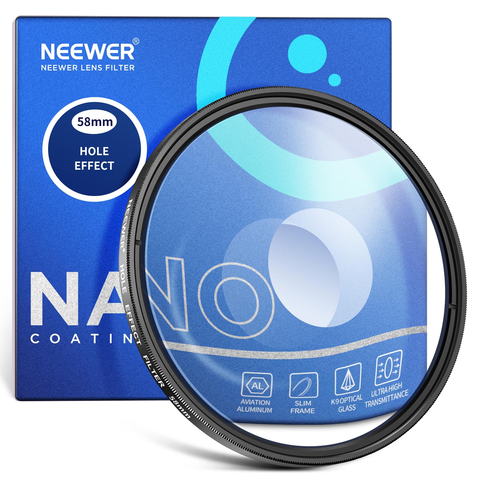 NEEWER 58mm Spiral Halo Camera Lens Filter, Prism K9 Optical Glass Special Effects Filter Photography Camera Lens Accessories with Tunnel Vision Warped Circular Halo Frame Effect — image 1