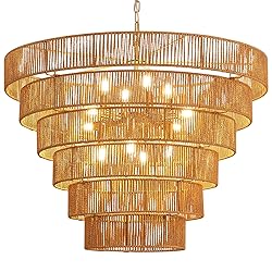 YOMECOO 31.49" Large Rattan Chandelier Vintage