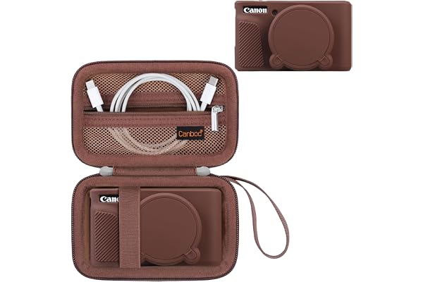 Canboc Case for Canon PowerShot SX740 SX730 HS Digital Camera, Hard Carrying Case + Soft Silicone Protective Cover with Removable Lens Cover, Brown (Case Only)