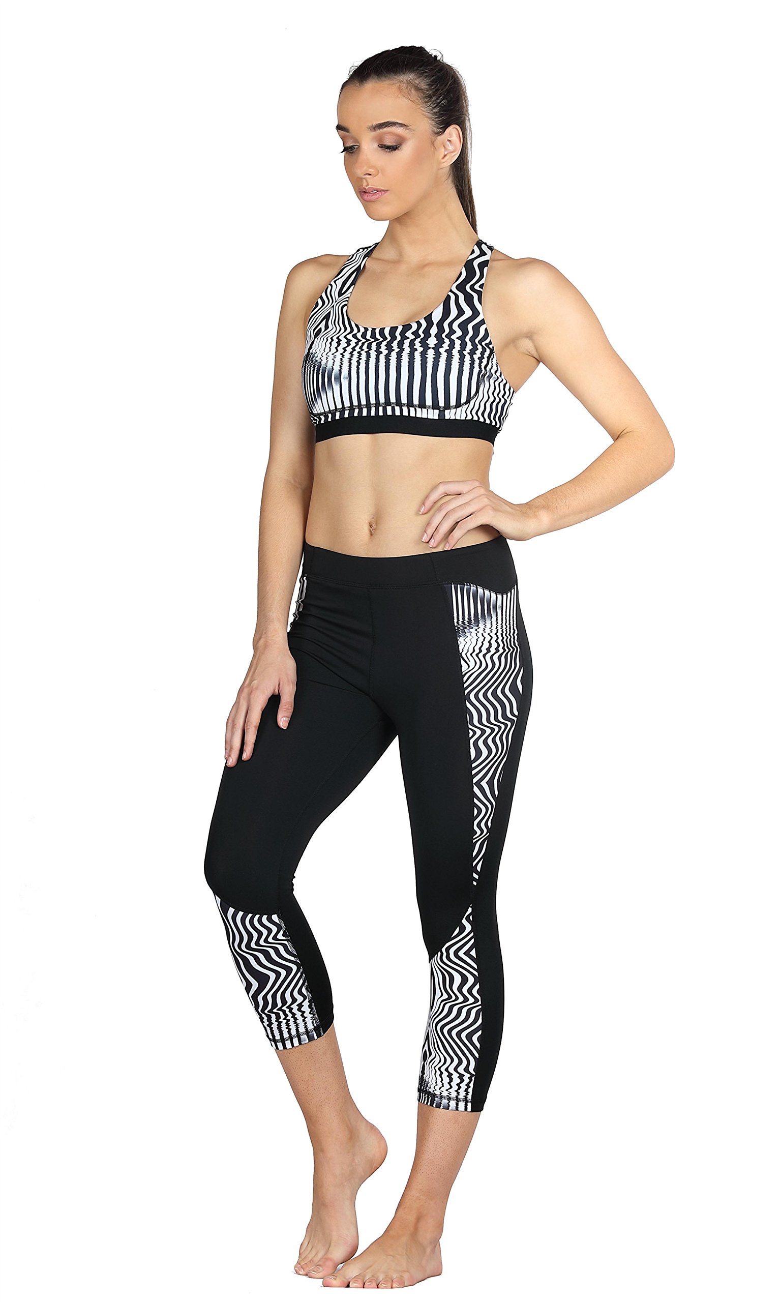 icyZone Capri Yoga Pants Athletic Leggings Workout Clothes Fitness Tights for Women (L, ZEBRA-STRIPE)