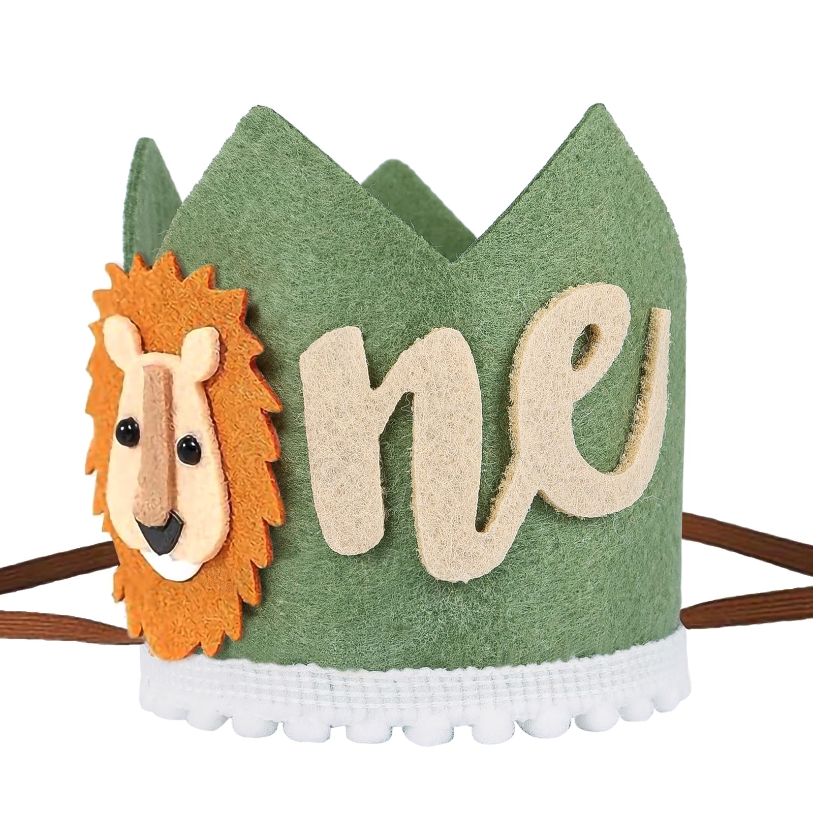 KufaerBeam 1st Birthday Crown Hat with Cartoon Lion Badge, Super Soft Premium Hat, Adjustable and Reusable Baby Decoration for Children's Parties