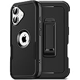 HayyaCase for iPhone 16 Case with Belt Clip Holster,2X Screen Protector, Heavy Duty Protection,Military-Grade Protection,Anti-Drop,Shockproof Phone Cover for iPhone 16 Case,Black