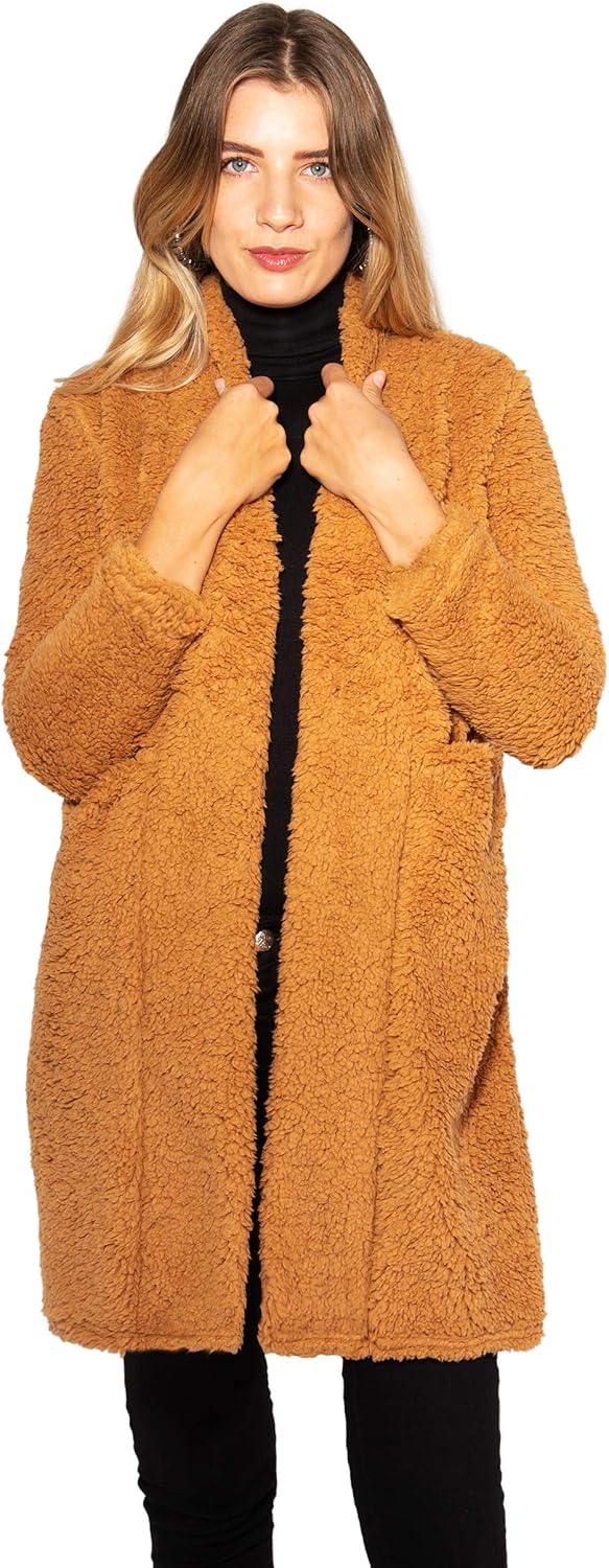 KRISP® Women Ladies Long Teddy Cardigan Coat Duster Fluffy Jacket