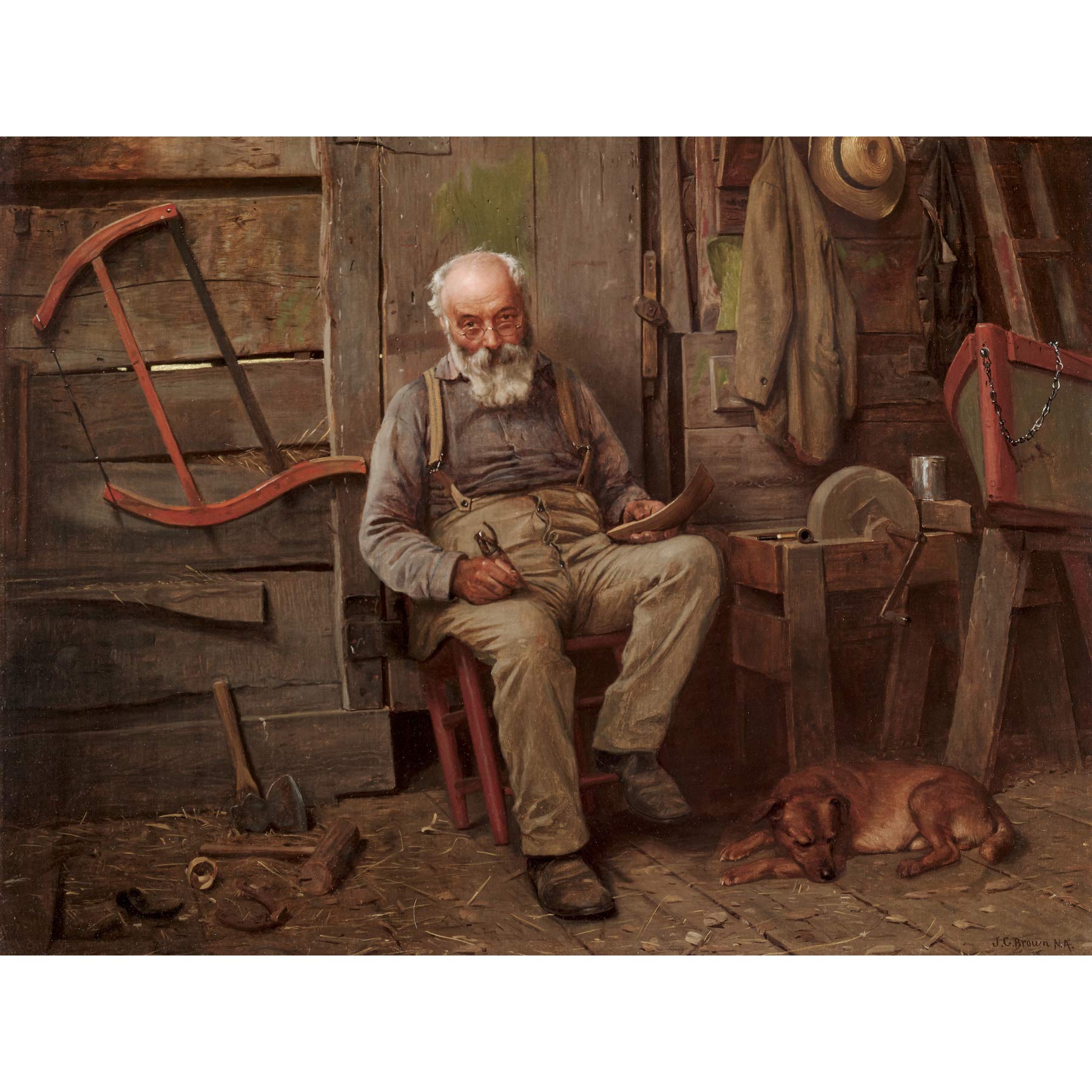 Artery8 Brown Boat Builder Premium Wall Art Canvas Print 18X24 Inch