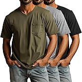 Ficerd 3 Pack Big and Tall Men's V Neck T Shirts Short Sleeve Plus Size Tees Loose Casual Basic Oversized Tops with Pocket