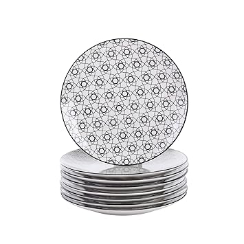 Vancasso, Haruka 8 teilig Porzellan Dessertteller Set, Durchmesser 21,5 cm Rund Kuchenteller, Frühstück Teller