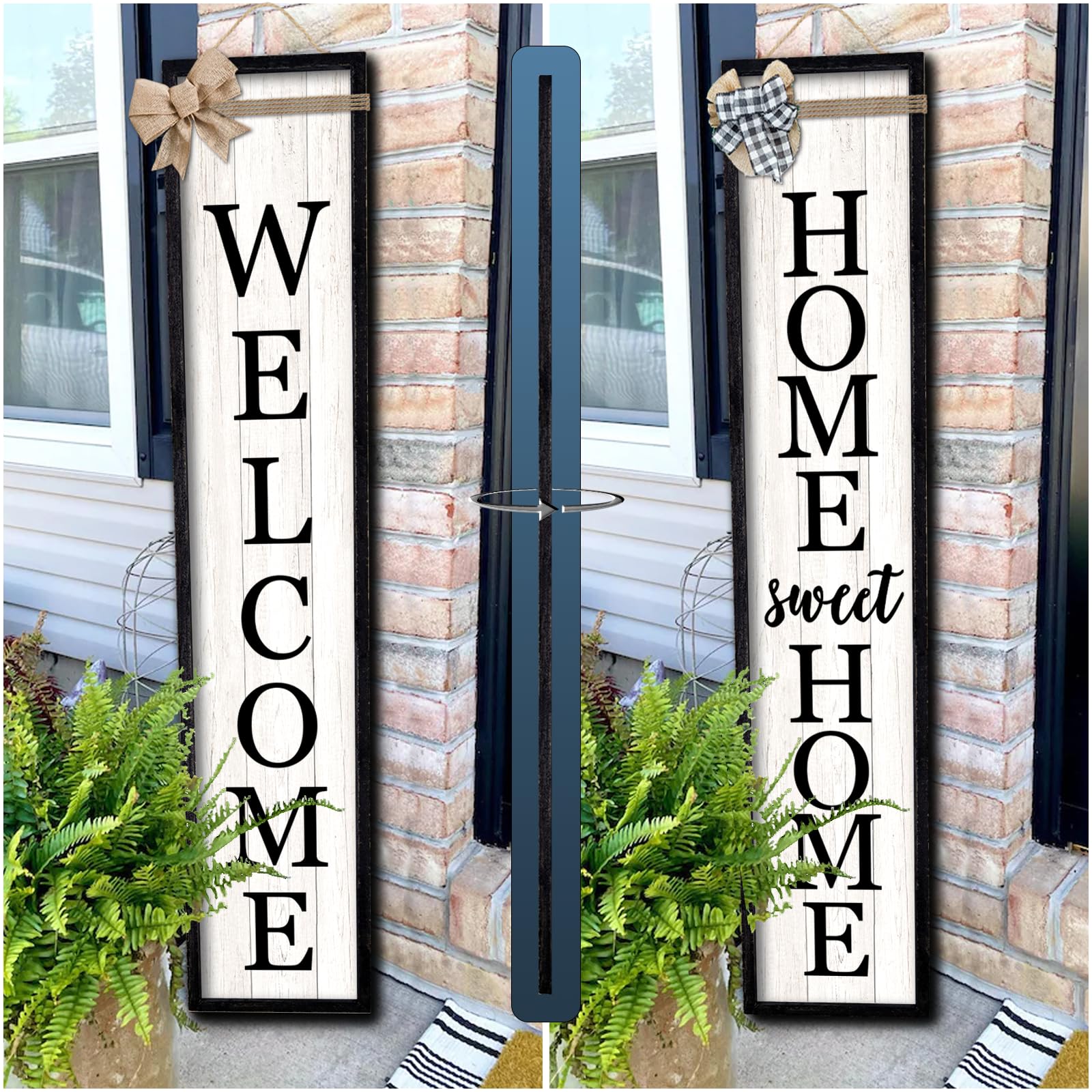 Photo 1 of Outdoor Welcome Sign for Front Porch Standing Large 2 Sided 45"X9" Wooden Frame Tall Vertical Leaner Long Home Sweet Home Front Door Sign for Rustic Outside Farmhouse Modern Decor (Black)