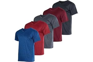 Real Essentials 5 Pack: Men’s V-Neck Dry-Fit Moisture Wicking Active Athletic Tech Performance T-Shirt