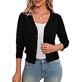 LIENRIDY Women's 3/4 Sleeve Cropped Cardigan Sweaters Button Down Bolero Shrugs for Dresses, S-XL