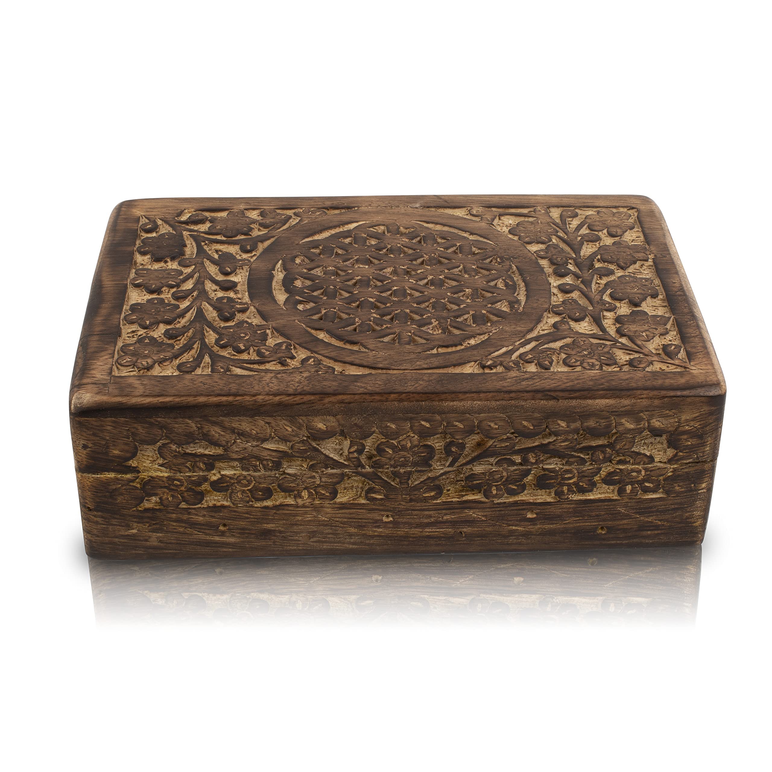 Great Birthday Gift Ideas Handmade Decorative Wooden Jewelry Keepsake Box Jewelry Organizer Treasure Chest Trinket Holder Watch Storage Lock Box Housewarming Gift Ideas (Antique Finish)