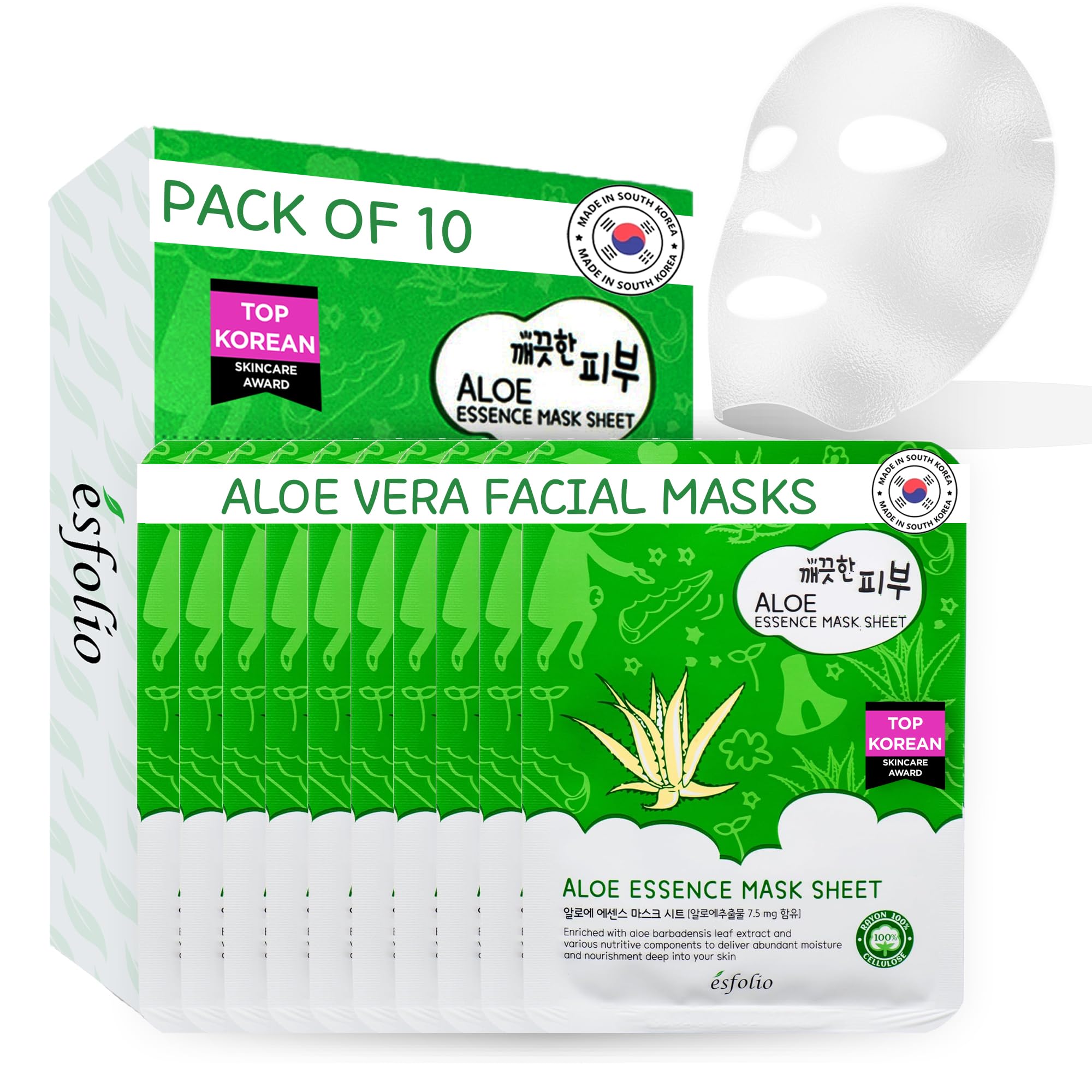 Esfolio Pure Skin Mask Box, Aloe Essence, 11.8 Ounce
