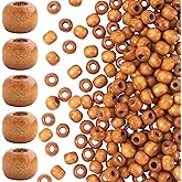 Pndeyo 100pcs 9x10mm Wooden Beads for Crafts, Large Hole Round Wood Spacer, Vintage Wooden Hair Beads for Macrame Necklace Bracelet DIY Craft Handmade Decor- Coffee
