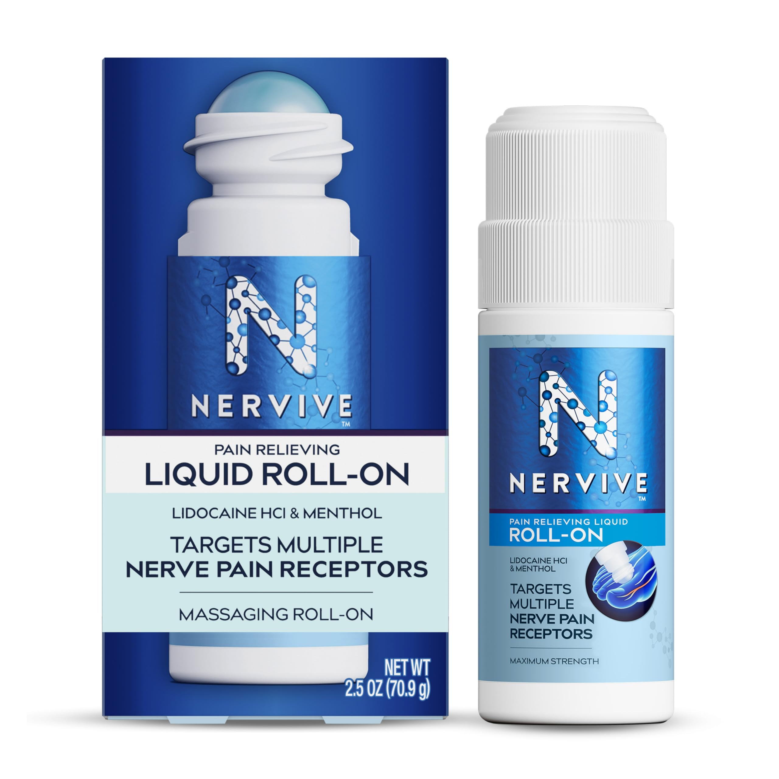 Nervive Pain Relieving Roll On, Lidocaine Roll On, Nervive Pain Relief, Lidocaine Topical, Foot Pain, Leg Pain, Hand Pain, Max Strength Formula, 2.5oz