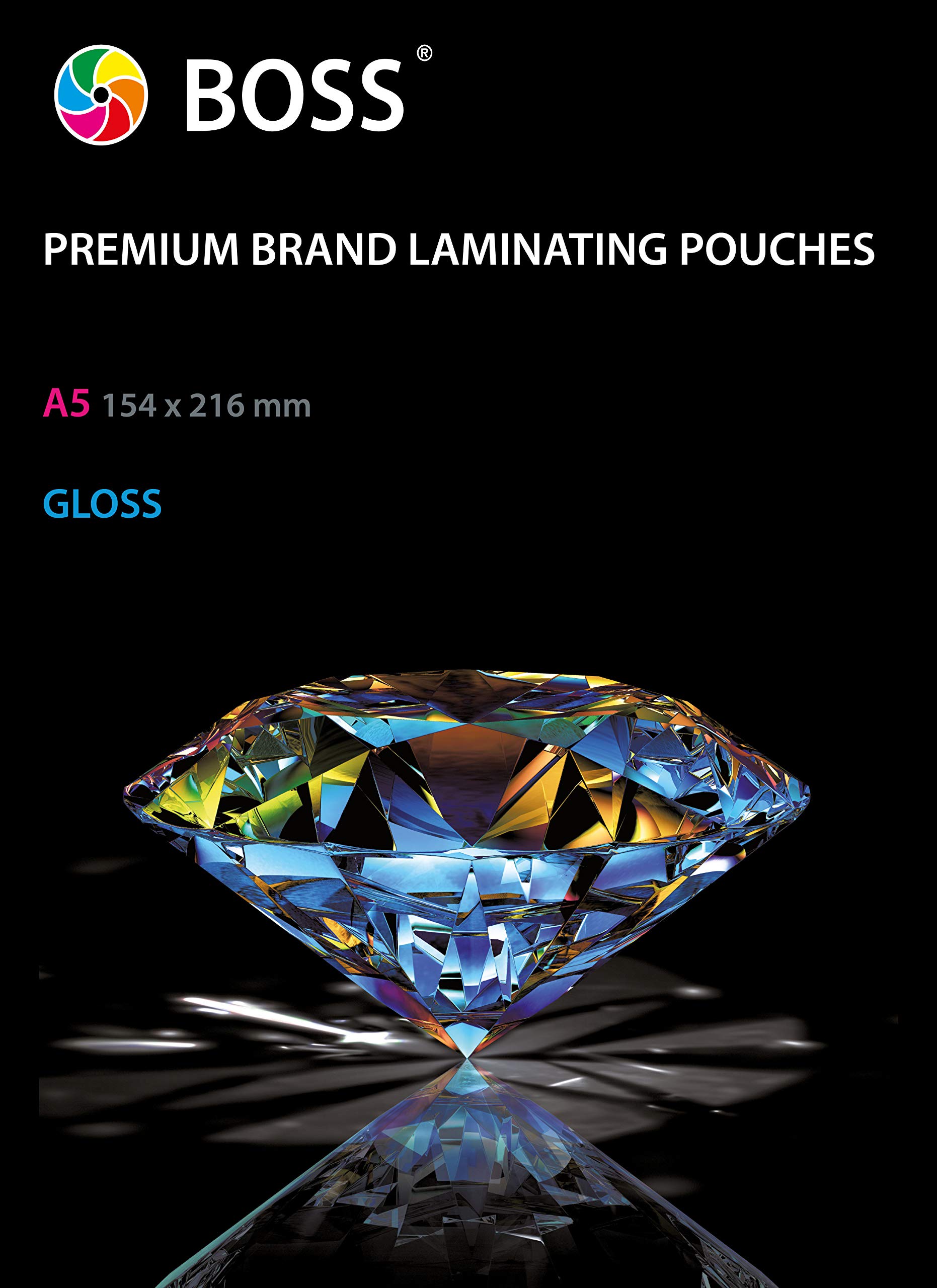 Boss A5 Laminating Pouches - 100 Laminator Sheets - 200 Micron Gloss Laminating Sleeves - Protect Frequently Used Documents