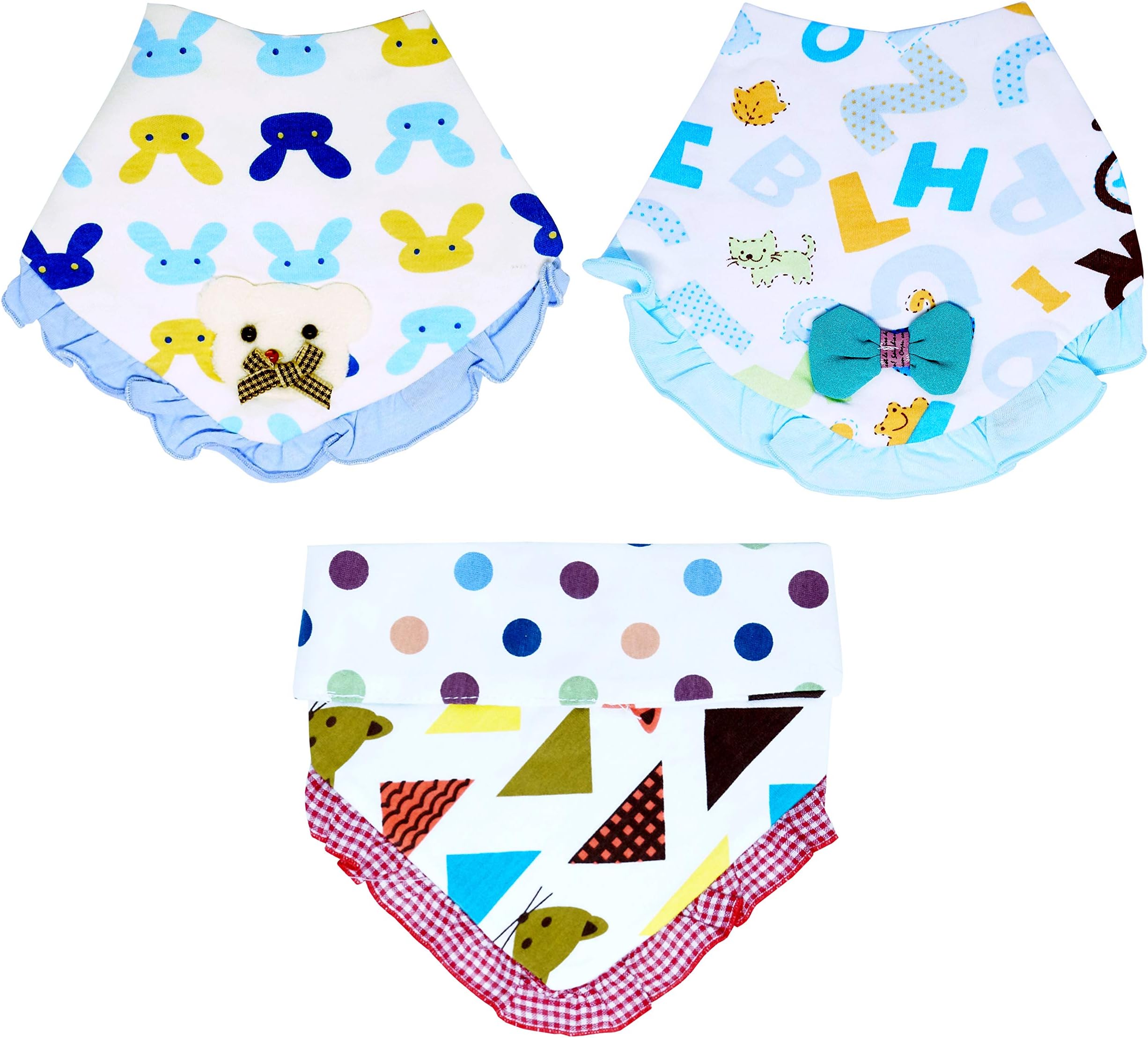 FOK 1 Pc Cotton Soft Stylish Double Layer Adjustable Feeding Baby Bib - Random Color