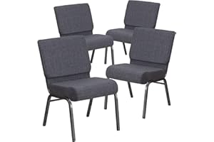 Flash Furniture 4 Pack HERCULES Series 21''W Church Chair in Dark Gray Fabric - Silver Vein Frame