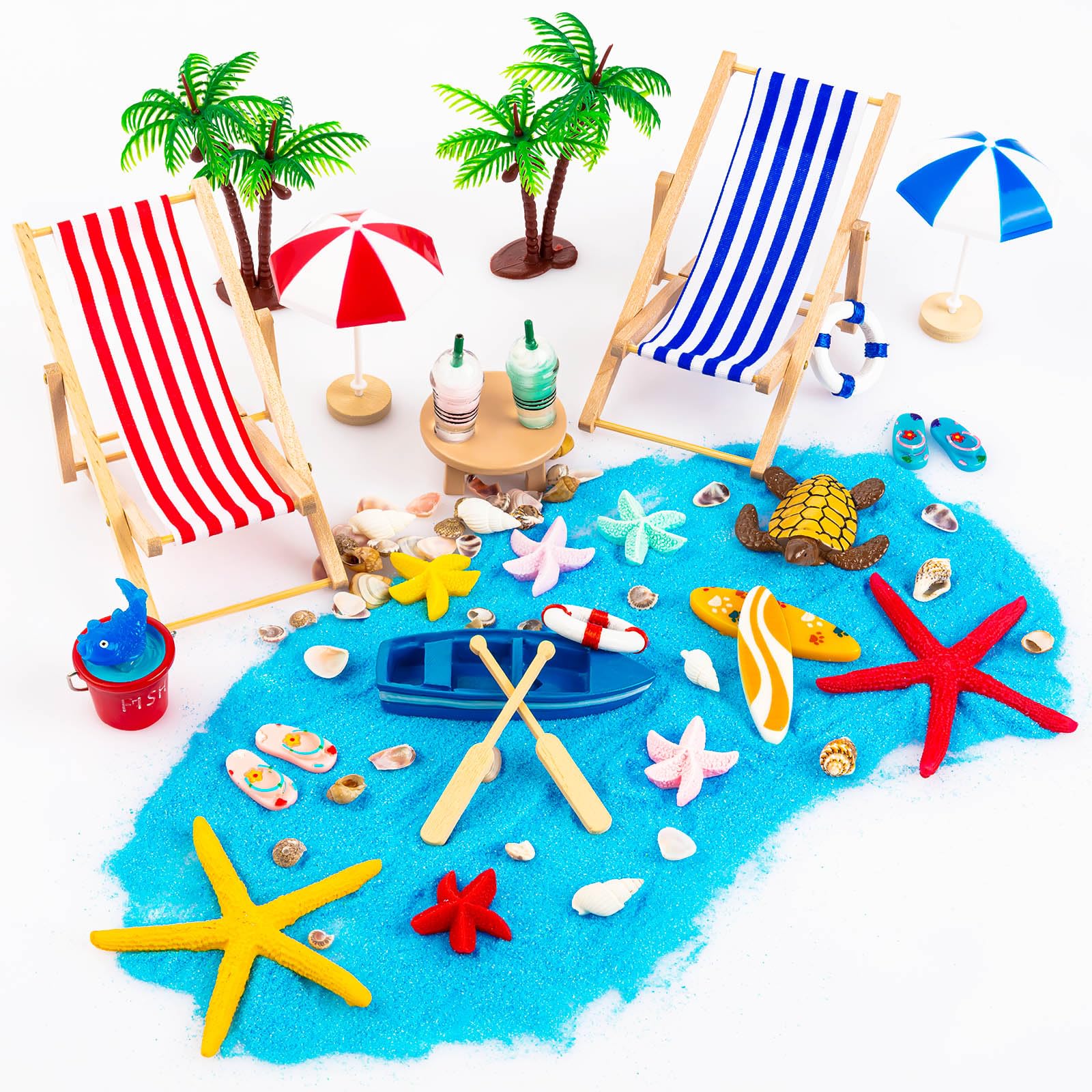 Photo 1 of 18 Pcs Beach Miniature Dollhouse Decoration, Beach Cake Decorations, Umbrella Palm Chair Miniature Toys for DIY Garden and Plant Decoration