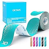 OK TAPE Synthetic Kinesiology Tape Precut Strips, Waterproof Kinesiology Athletic Tape for Joint & Muscle Support, Reflective and Durable Tape, 2in×16.4ft Roll 20PCS | Blue and Green