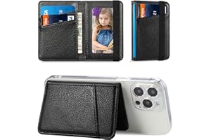 TopFunny Wallet Stick on Phone Case, Credit Card Holder for Back of Phone Cases Flip Leather Wallet Sleeve Pouch Compatible with iPhone, Samsung Galaxy Android Most Smartphones Black