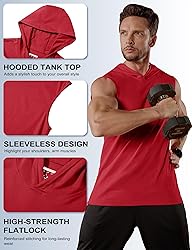 MAGCOMSEN Men's Tank Tops Sleeveless Hoodies Red
