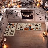 Artoid Mode Spider Web Halloween Kitchen Mats Set of 2-17x29+17x47 | I Hope You Brought Boos Jack-O'-Lantern Pumpkin Black Cat Home Decor Low-Profile Kitchen Rugs for Floor