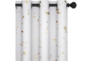 Deconovo Cute Curtains for Bedroom Black out 95 Inch Long 2 Panels Set, Extra Long Light Blocking Drapes, Thermal Insulated Kids Curtains with Gold Foil Dots Pattern, 52W X 95L Inch Greyish White