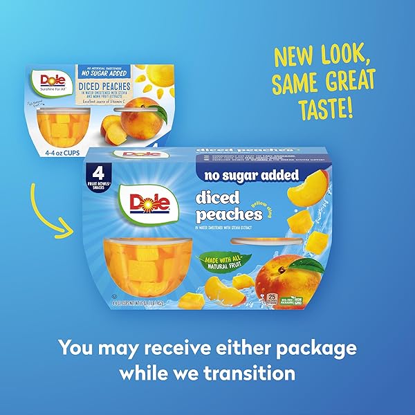 DOLE DICED PEACHES WITH NO SUGAR ADDED^^ – DOLE FRUIT BOWLS SNACKS – 4 OZ FRUIT BOWLS – 4 PACK