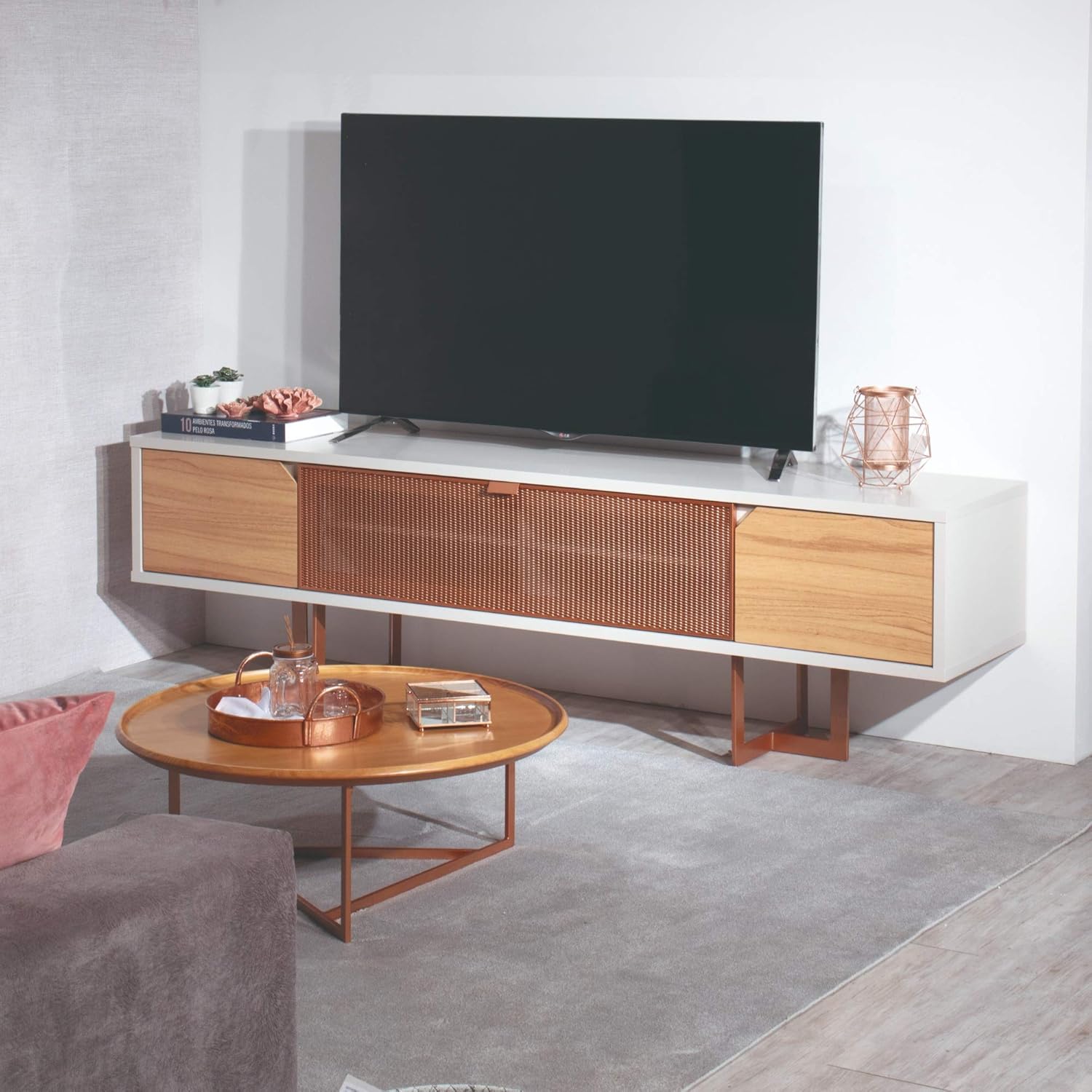 Manhattan Comfort Knickerbocker Contemporary Modern Six Shelves Free Television Stand, 81.1", Cinnamon/Off White: Furniture & Decor