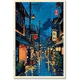 Japanese Tokyo Tea House Wall Art Poster Kyoto Night Street Art Canvas Print Retro Japan Illustration Wall Decor Vintage Urba