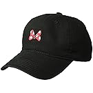 Disney Women's Minnie Mouse Washed Baseball Cap, Adjustable with Slide, Bow Black, One Size