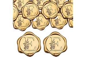 SWANGSA 50 Pack Letter E Wax Seal Stickers, Antique Gold Botanical Leaves Initial Alphabet Self-Adhesive Wax Stickers for Wedding Party Invitation Envelopes