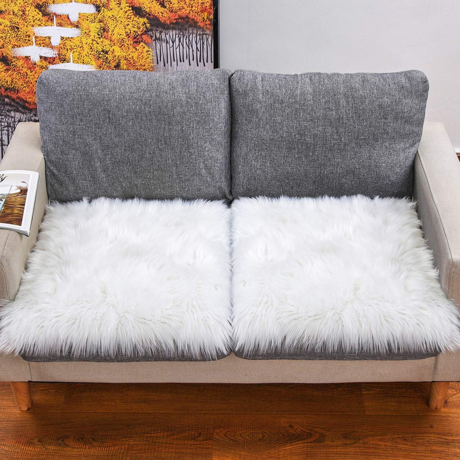 Noahas Faux Fur Sheepskin Silky Seat Cushion Home Decor Long Wool Area Rugs Carpet Soft Fluffy Plush Chair Seat Pads Universal Fit for Home Office Restaurant Chair, 1.6ft x 1.6ft, White: Home & Kitchen