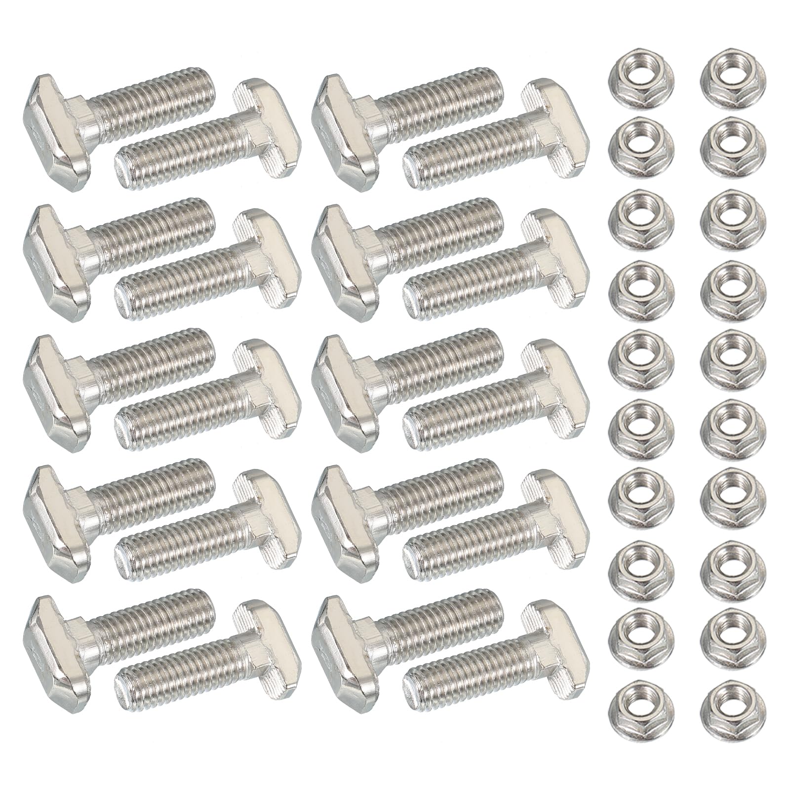 PATIKIL M8 x 23 mm T-Slot Bolts, 20 Sets Drop-in Bolt Hammer Head with Hexagon Flange Nuts T-Bolt Stud Sliding Screw for 40 Series Aluminum Extrusion Profile, Silver