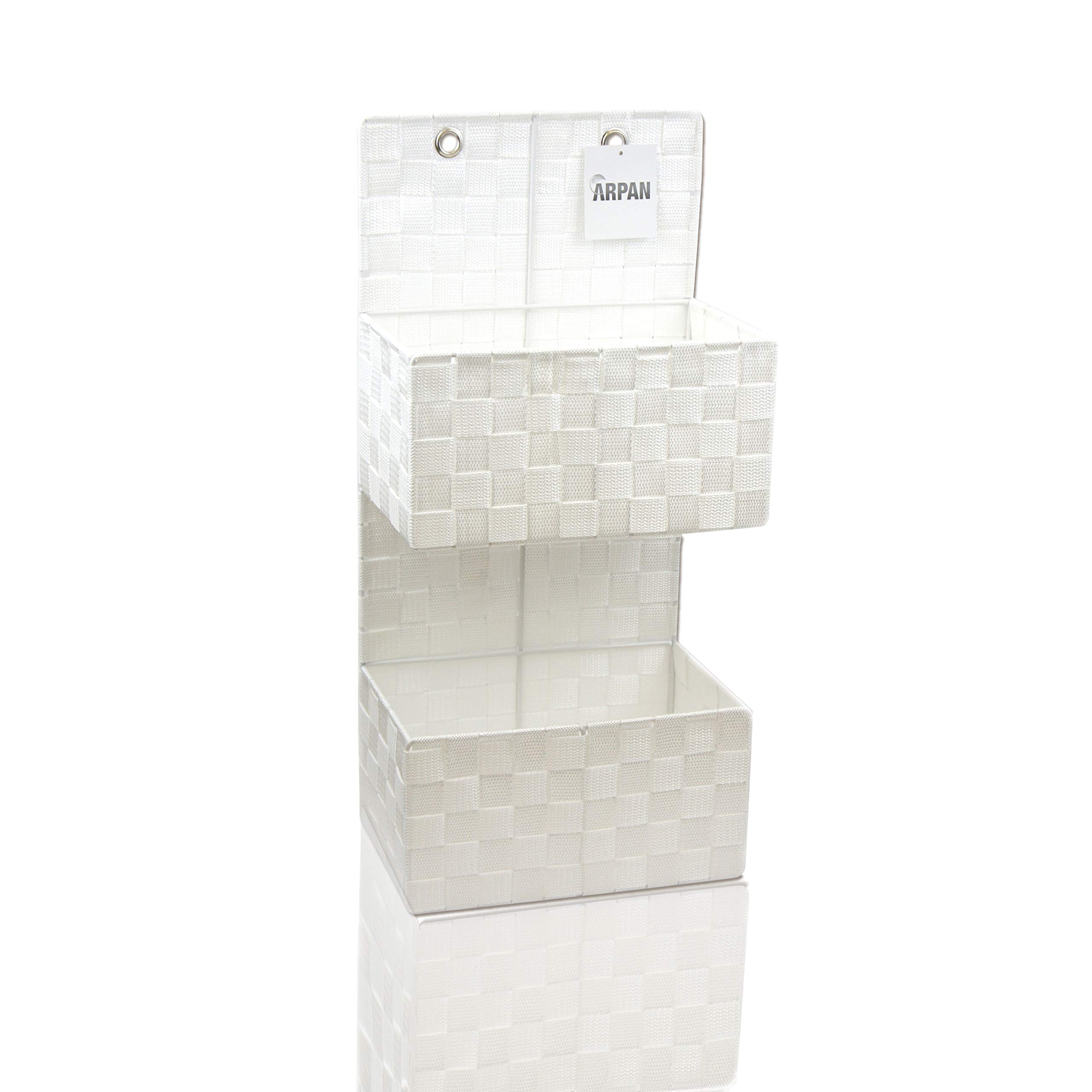 ARPAN Wall Hanging 2-Shelf Storage Basket, Nylon Hanging Storage Organiser for Bathroom, Home or Office, 28 x 15 x 58 cm (White)
