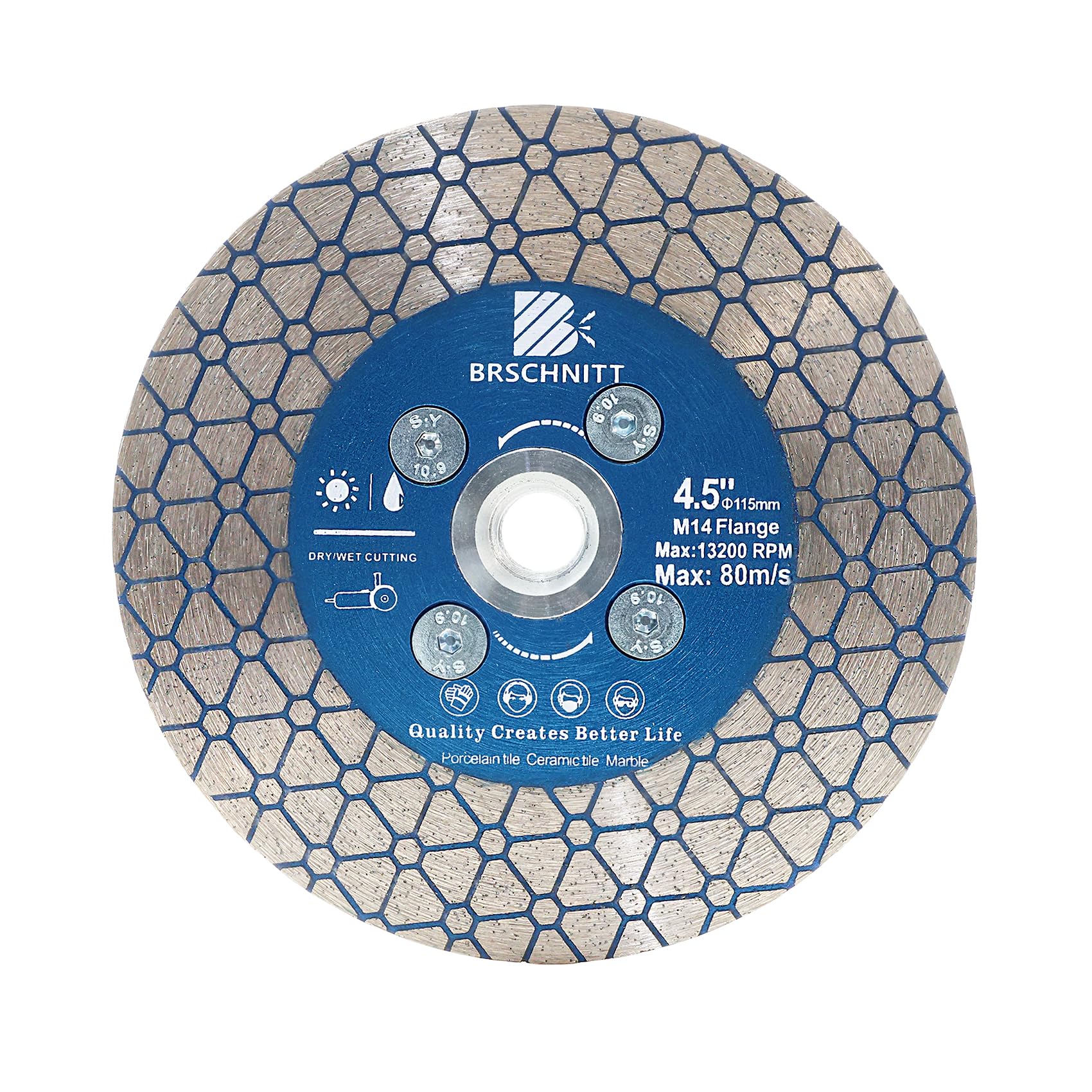 Diamond Cutting Disc Tile Disc - BRSCHNITT 4.5 Inch for Cutting Granite Porcelain Ceramic Marble Artificial Stoneware Edge Grinding with M14 Flan