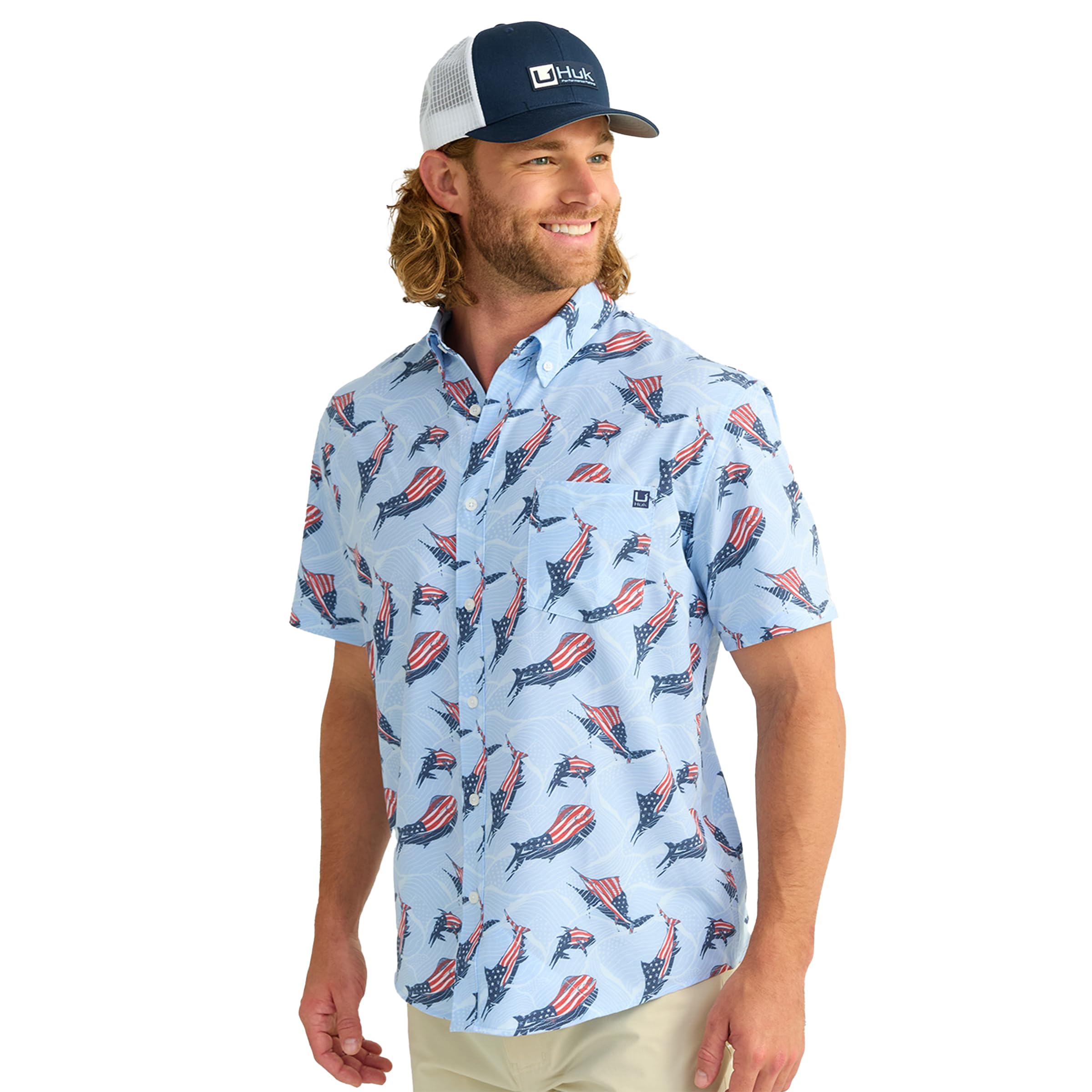 HUK - Mens KC Scott Patterned Kona Shirt, Performance Button Down Shirt, KC - Windsurfer, Medium Image