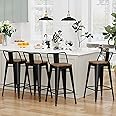 Alunaune 26" Metal Barstools Set of 4, Matte Black Counter Height Bar Stools, Industrial Counter Bar Chairs with Wood Top Low Back