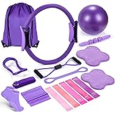 SAMTKA Pilates Ring Circle Fitness Set 17 pcs Equipment Accessories Workouts Includes Pilates Ball Magic Circle Yoga Ring Knee Pads and Resistance Bands for Women Set Gift for Women Weight Loss